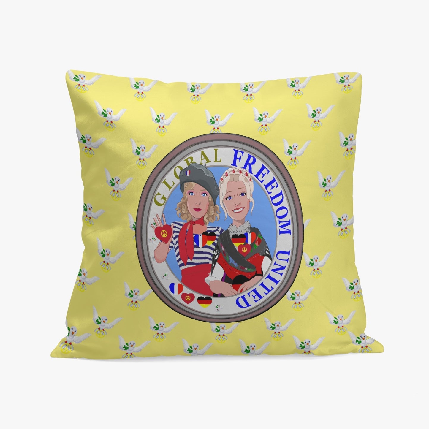 GLOBAL FREEDOM UNITED© Women FRENCH & GERMANY Yellow 18'' Square Pillow Cover