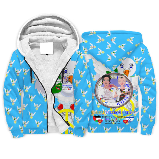 Plush Hoodie GLOBAL FREEDOM UNITED© Women Palestina & Israel Blue