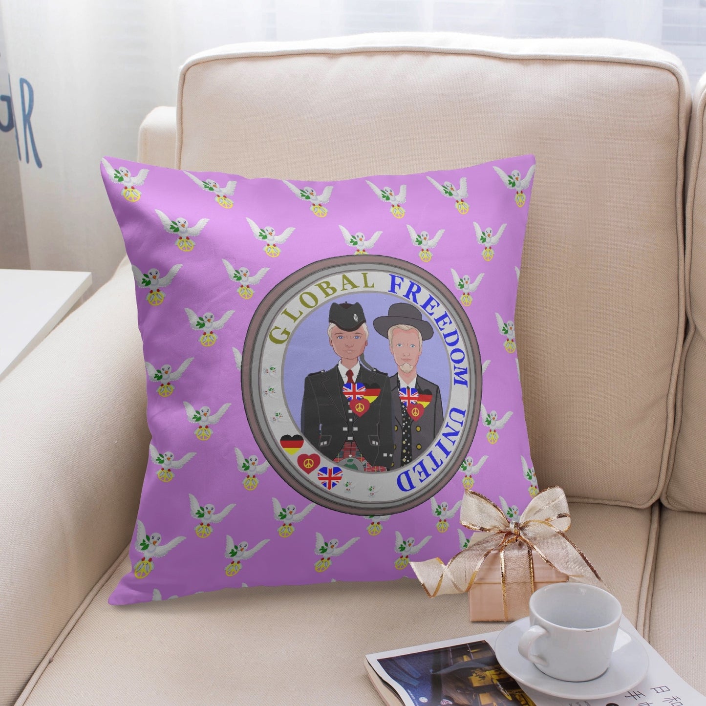 GLOBAL FREEDOM UNITED© Men ENGLAND & GERMANY Lilac 18'' Square Pillow Cover