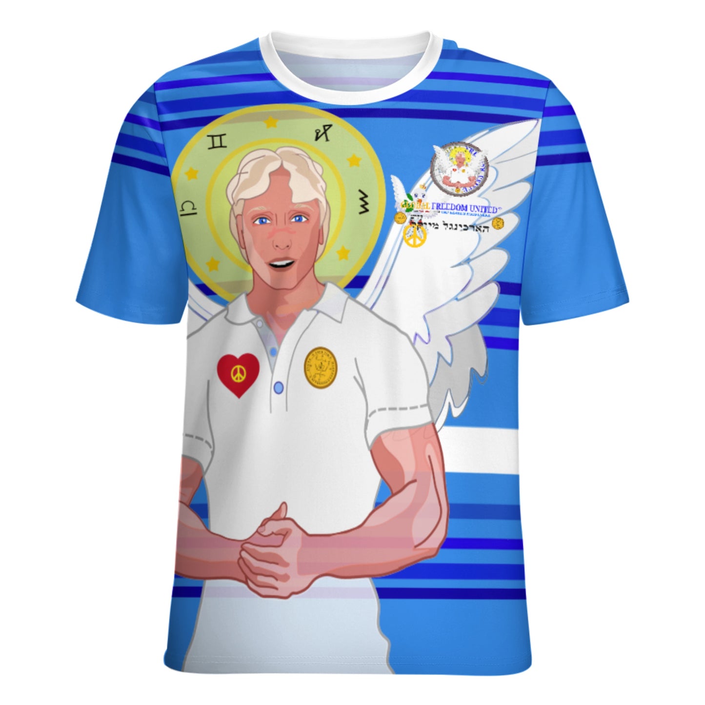 Women´s T-shirt 2 Global Freedom United Archangel Michael Hebrew  Deep Blue