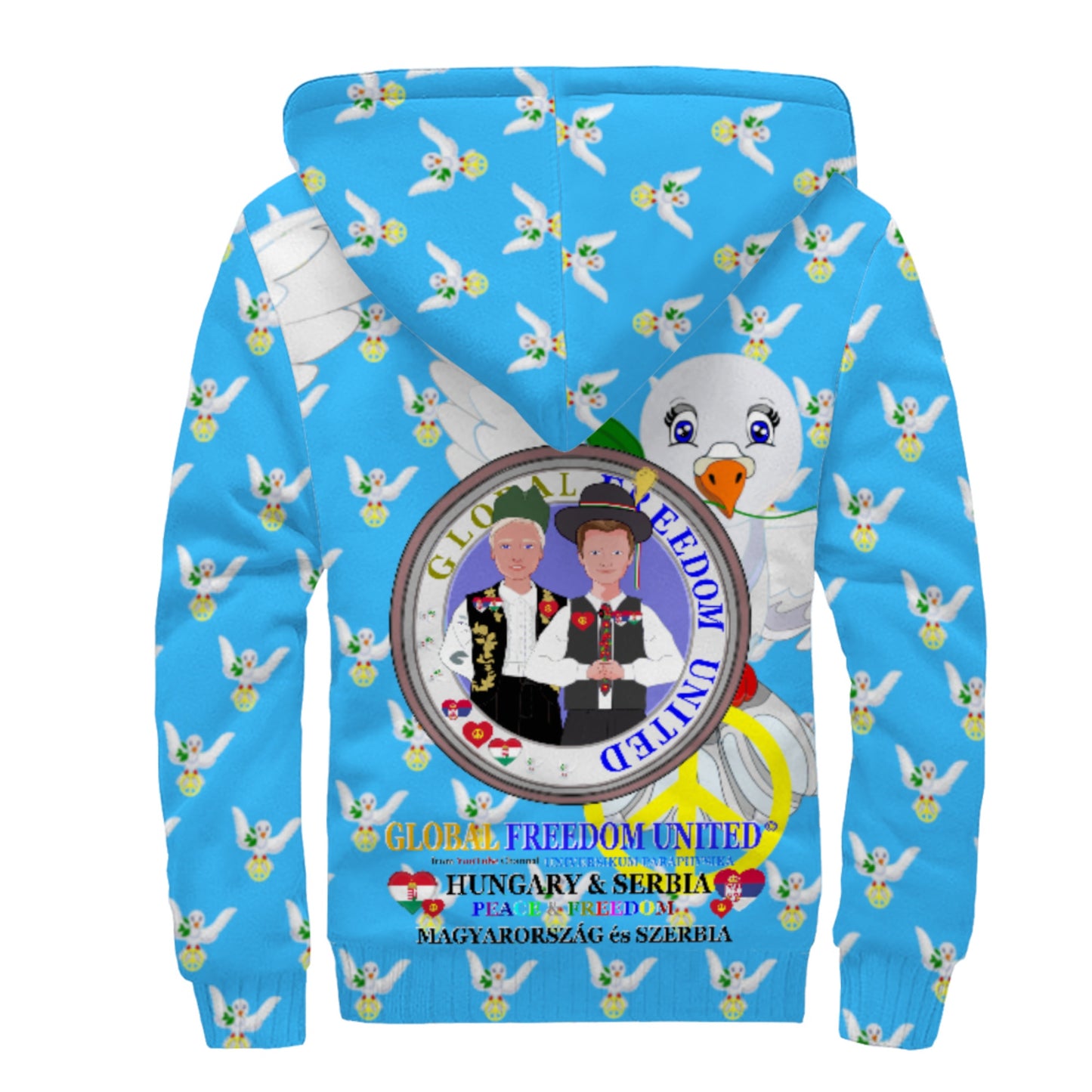 Plush Hoodie GLOBAL FREEDOM UNITED© Men Serbia & Hungary Old Peace Blue