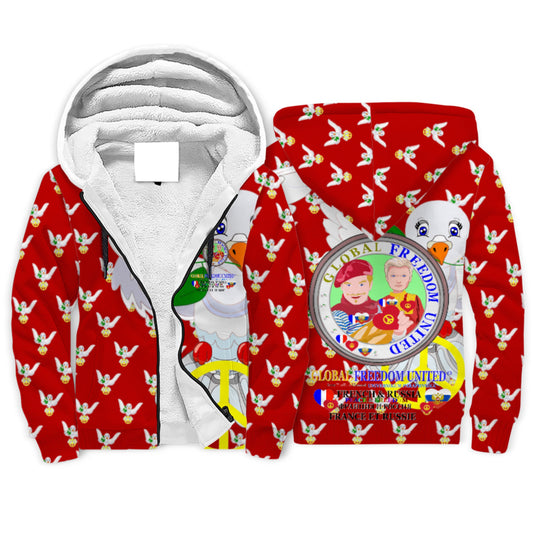 Plush Hoodie Global Freedom United French & Russia Old Peace Red