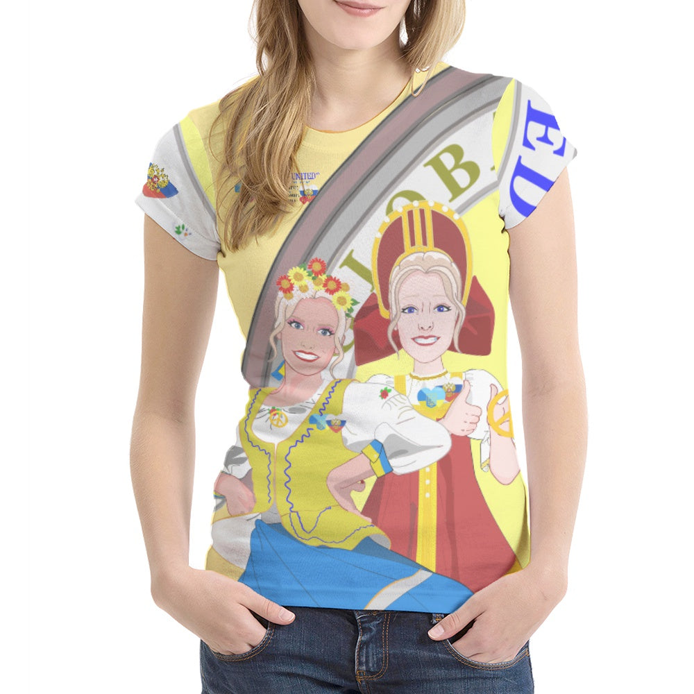 Women´s T-shirt Global Freedom United Ukraina & Russia Old Peace Yellow