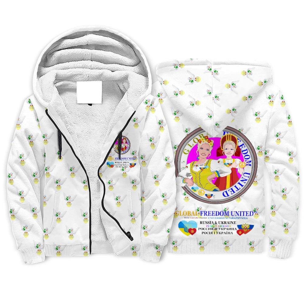 Plush Hoodie GLOBAL FREEDOM UNITED© Women Ukraina & Russia Wight