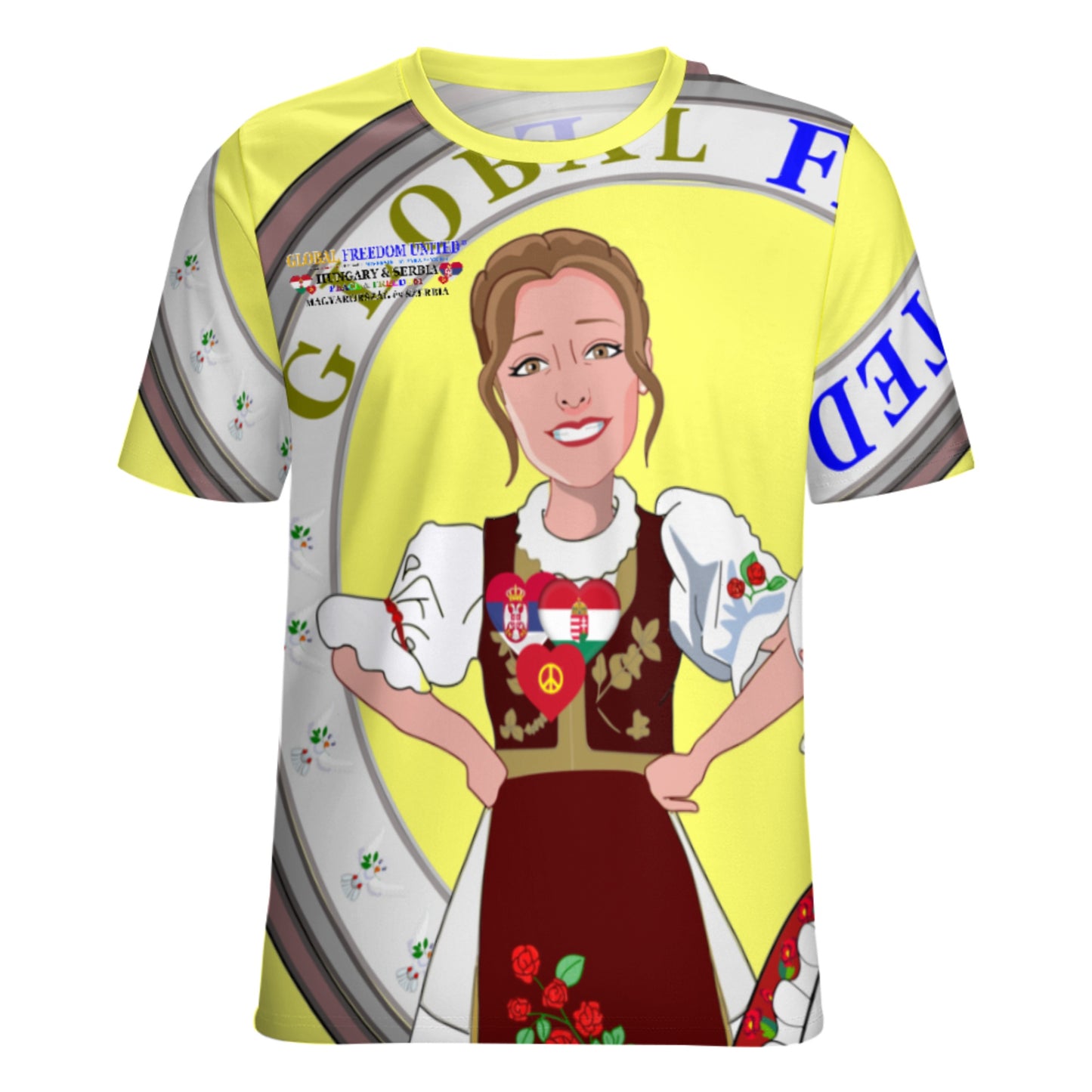 Women´s T-shirt 2 GLOBAL FREEDOM UNITED© Serbia & Hungary Yellow
