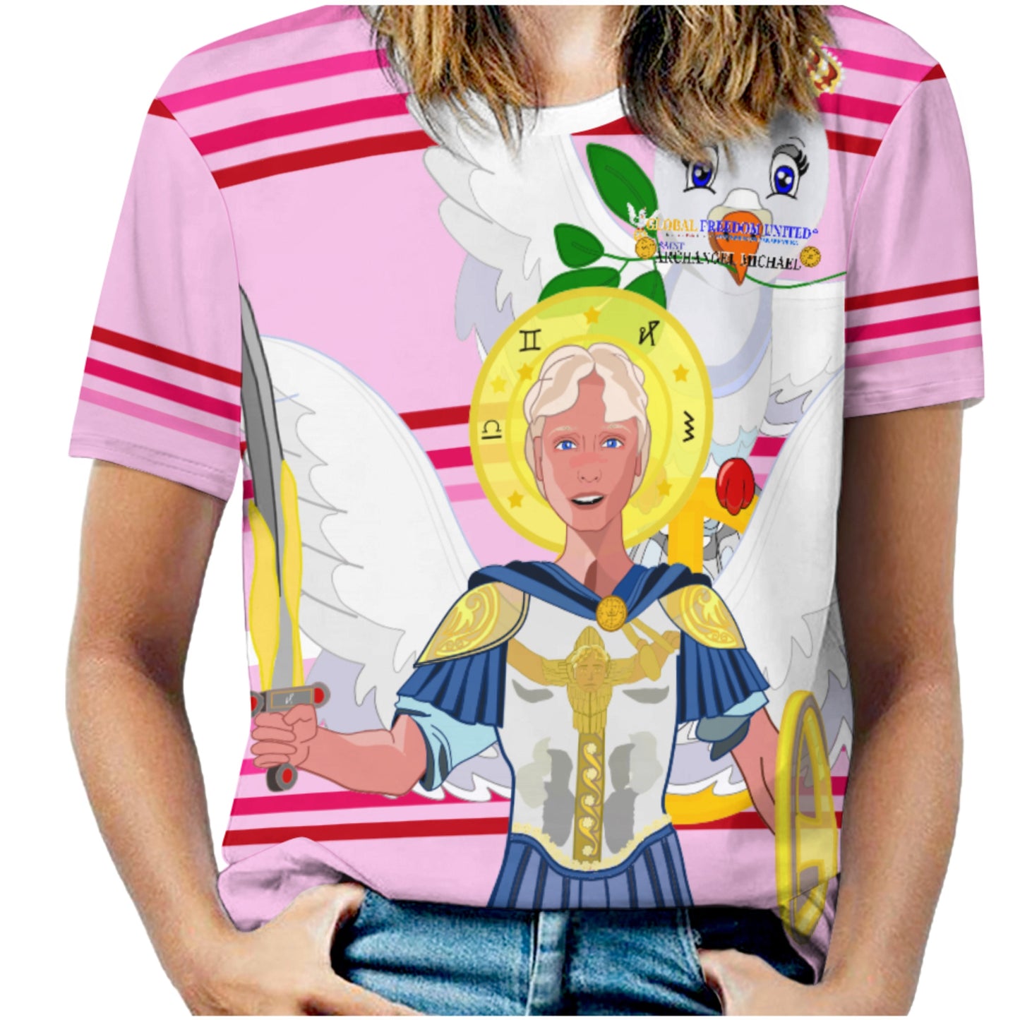 Women´s T-shirt 3 Global Freedom United Archangel Michael English V1 Pink1