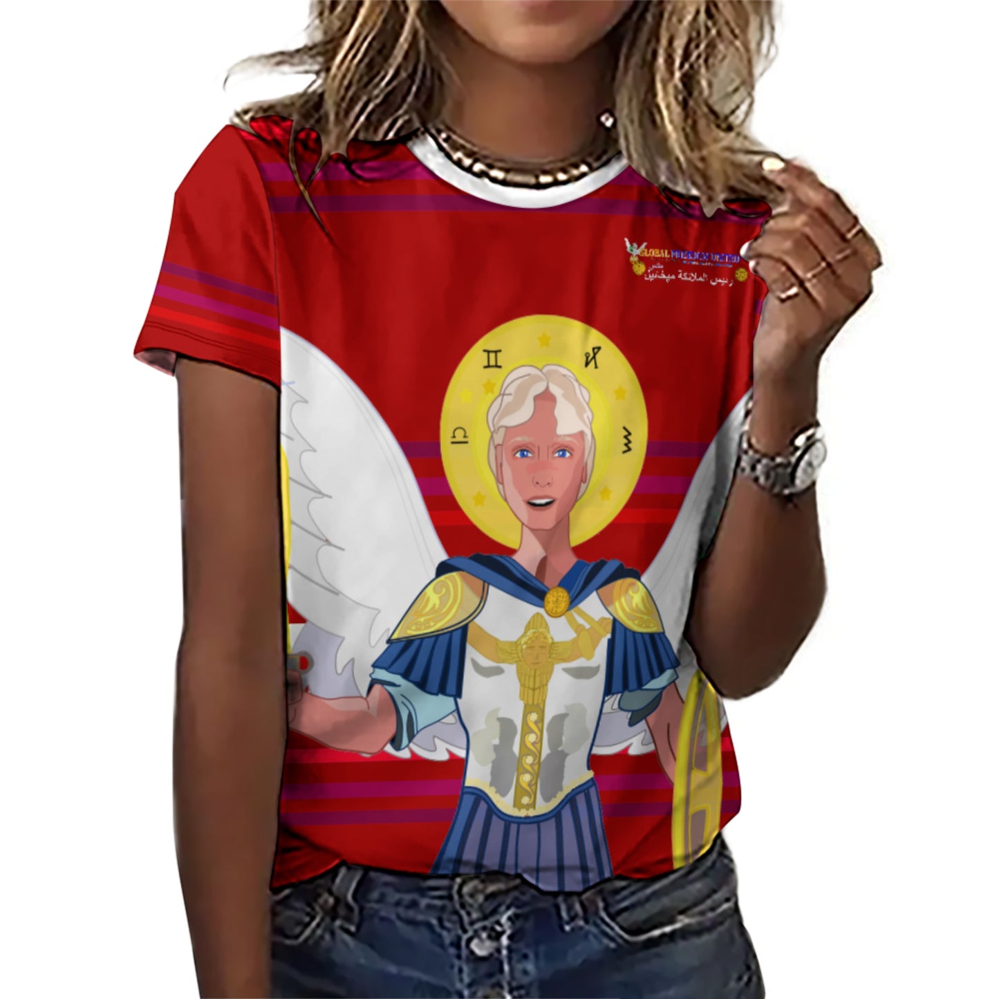 Women´s T-shirt Global Freedom United Archangel Michael Arabic V1 Red