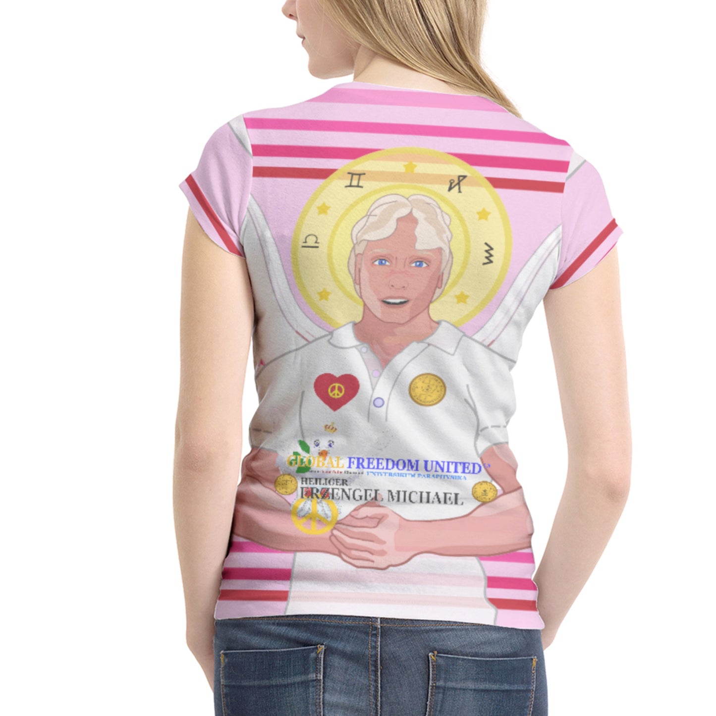 Women´s T-shirt 1 Global Freedom United Archangel Michael No2 German Pink2