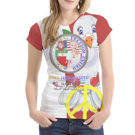 Women´s T-shirt 1 GLOBAL FREEDOM UNITED© Women Iran & USA Red