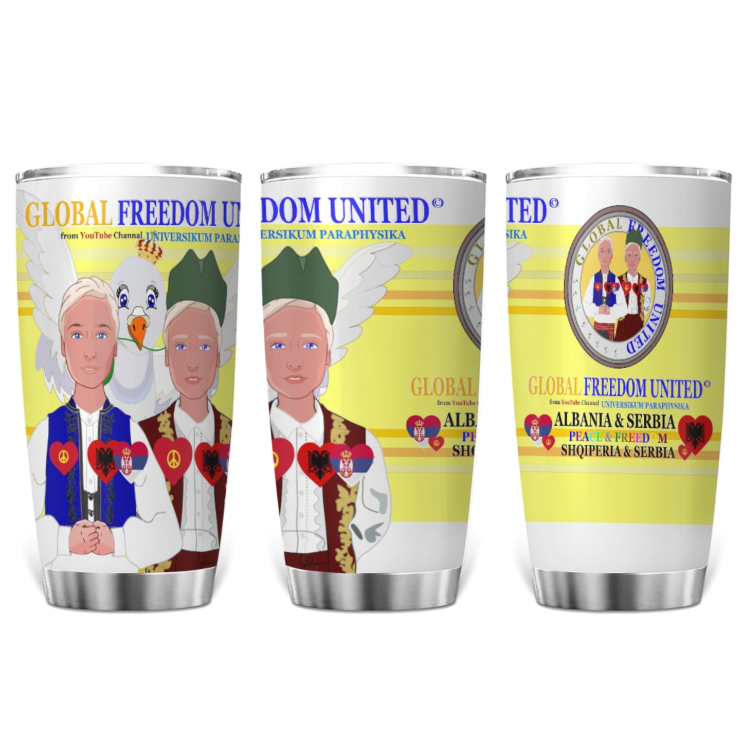 Tumbler Global Freedom United Men Albania & Serbia Old Peace Yellow