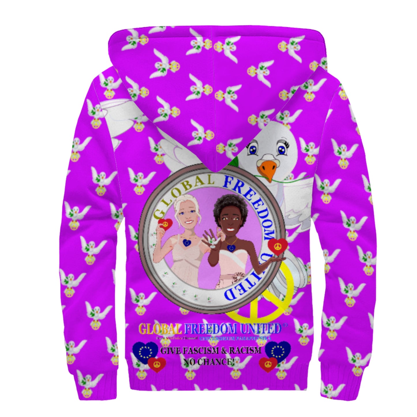 Plush Hoodie GLOBAL FREEDOM UNITED© Women Anti Fascism & Racism EU Lilac