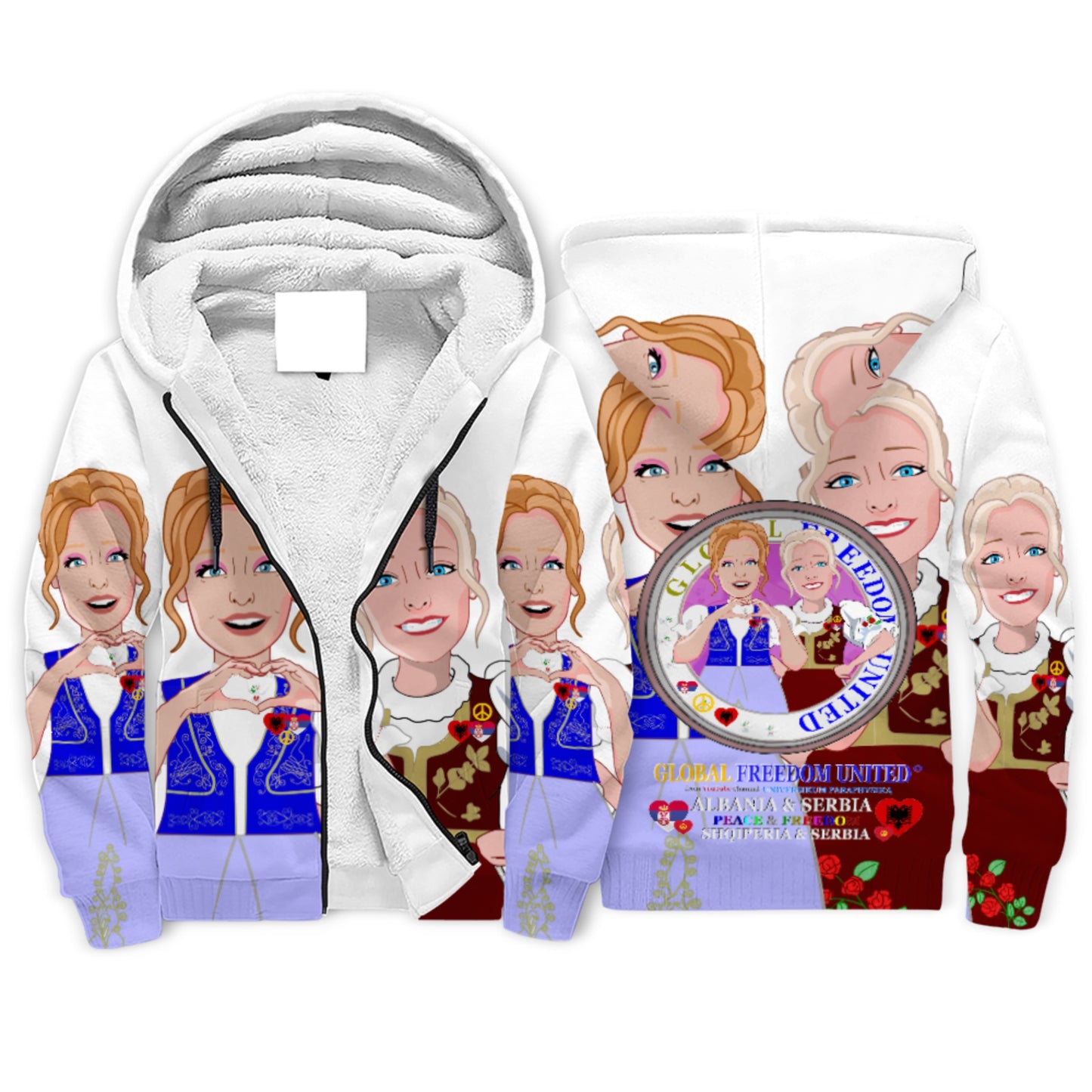 Plush Hoodie 2 GLOBAL FREEDOM UNITED© Women Albania & Serbia BIG