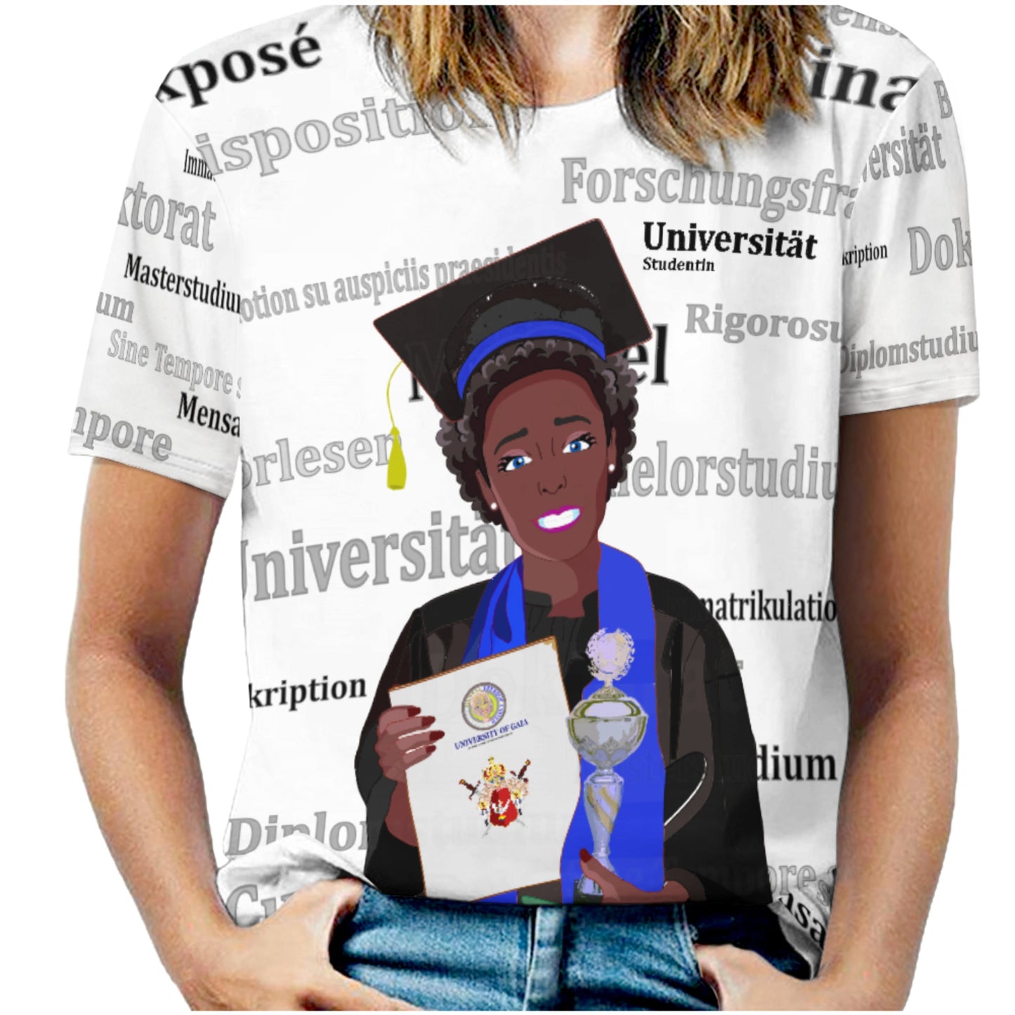 Women´s T-shirt Global Freedom United Afro Student Girl Silver Place