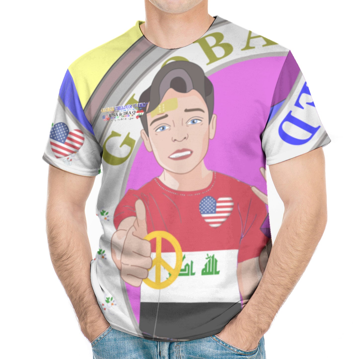 Men´s T-shirt GLOBAL FREEDOM UNITED© Men Iraq  & USA Yellow