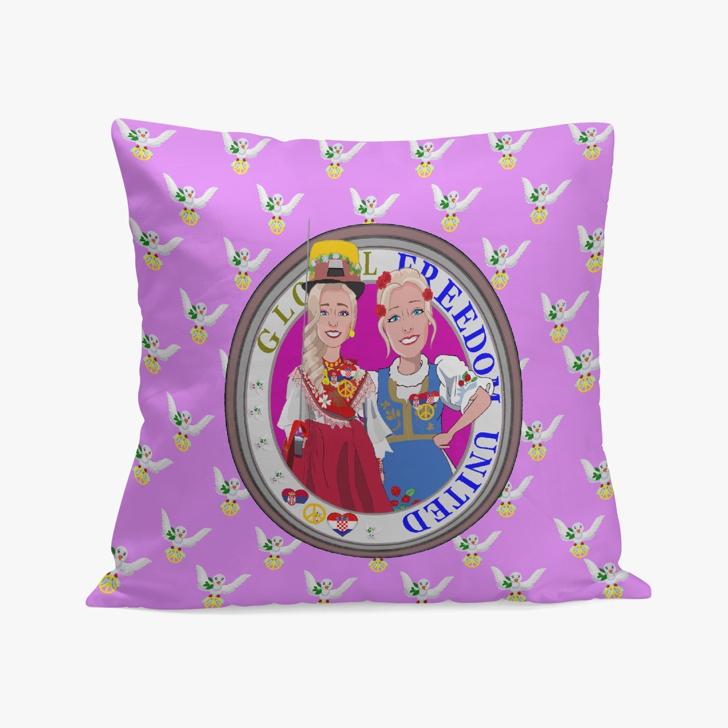 GLOBAL FREEDOM UNITED© Women CROATIA & SERBIA Lilac 18'' Square Pillow Cover