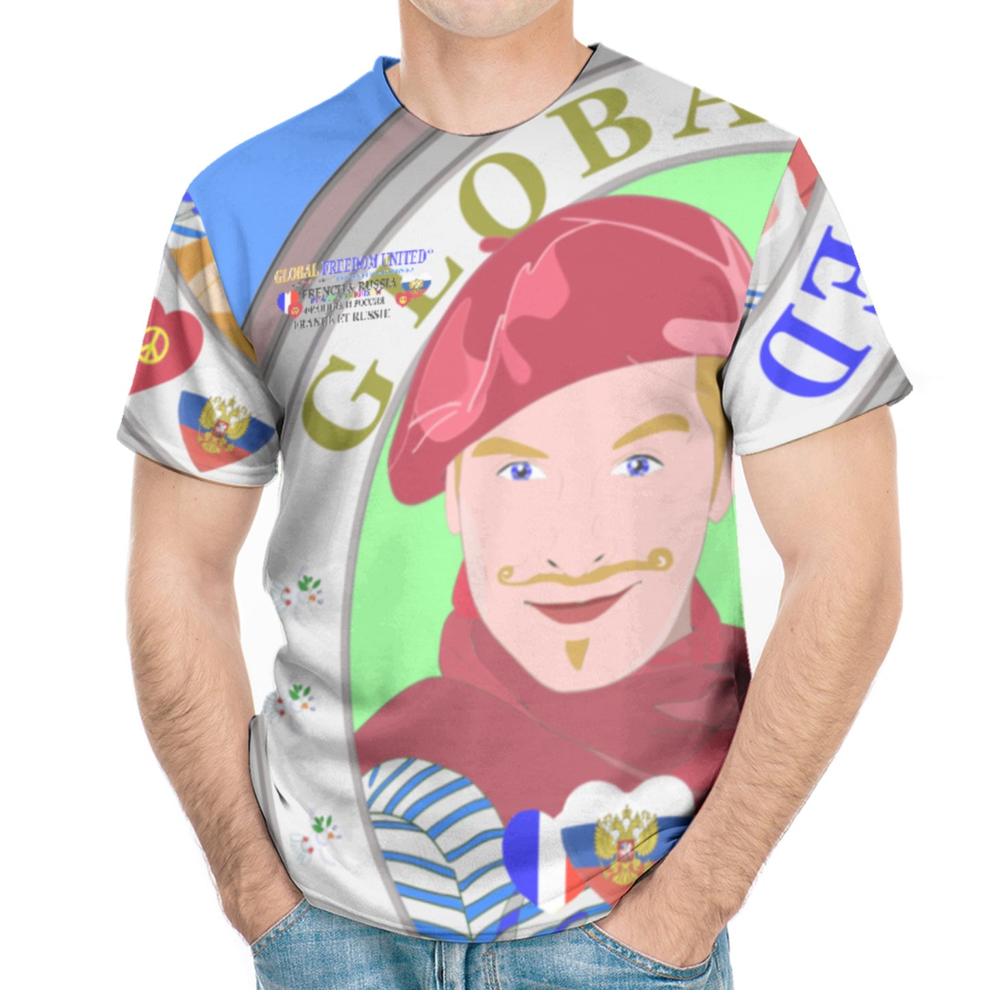 Men´s T-shirt GLOBAL FREEDOM UNITED© French & Russia Old Peace Blue Version 2