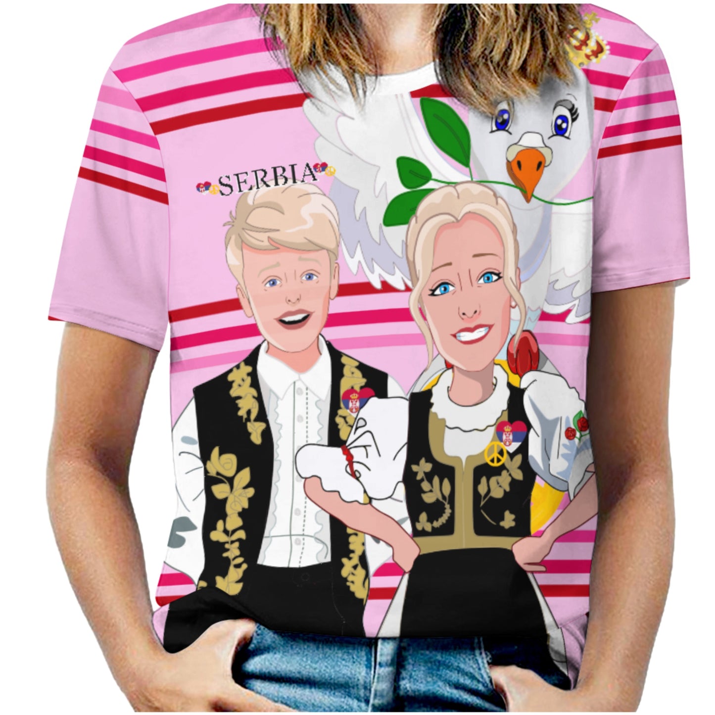 Women´s T-shirt 2 Global Freedom United Couple Edition Serbia Black Pink2