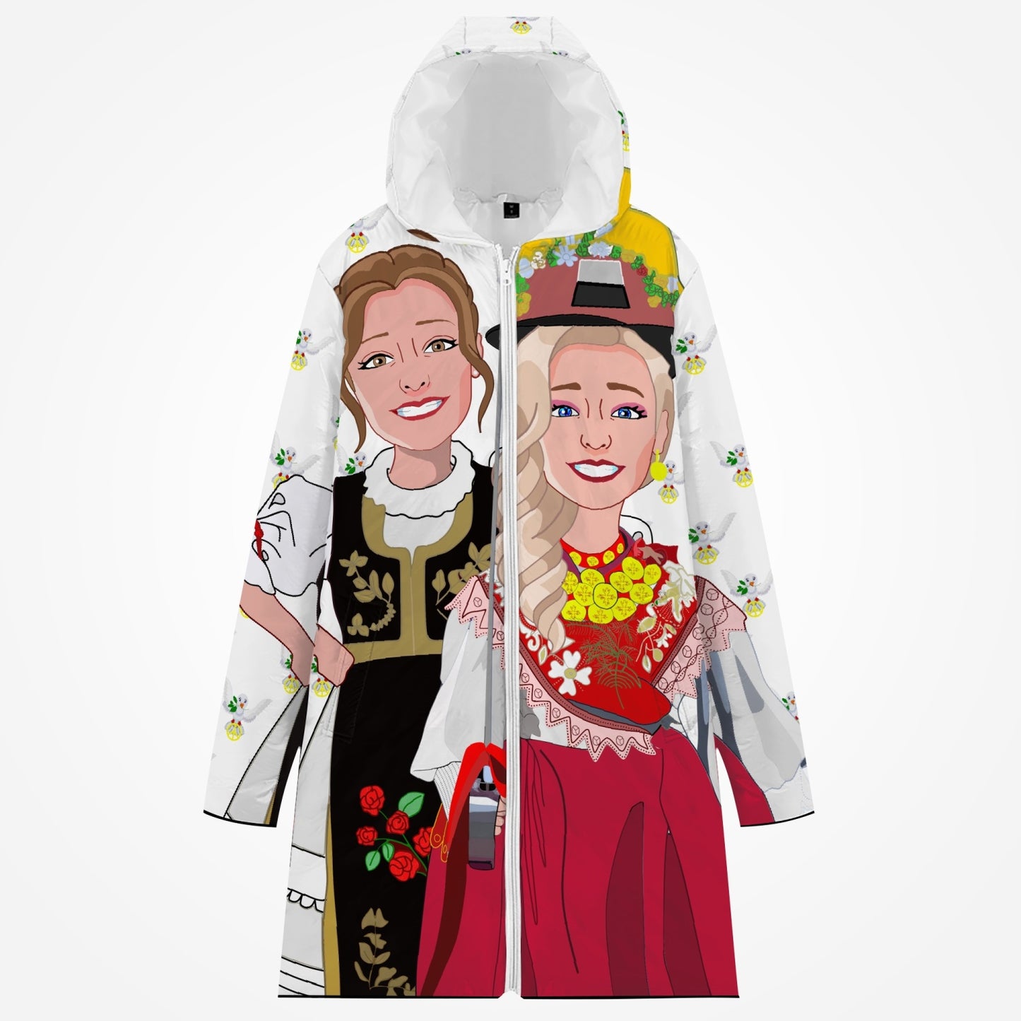 GLOBAL FREEDOM UNITED© Women Croatia & Serbia WIGHT Long Type Cotton-pad Zipper-up Hoodie