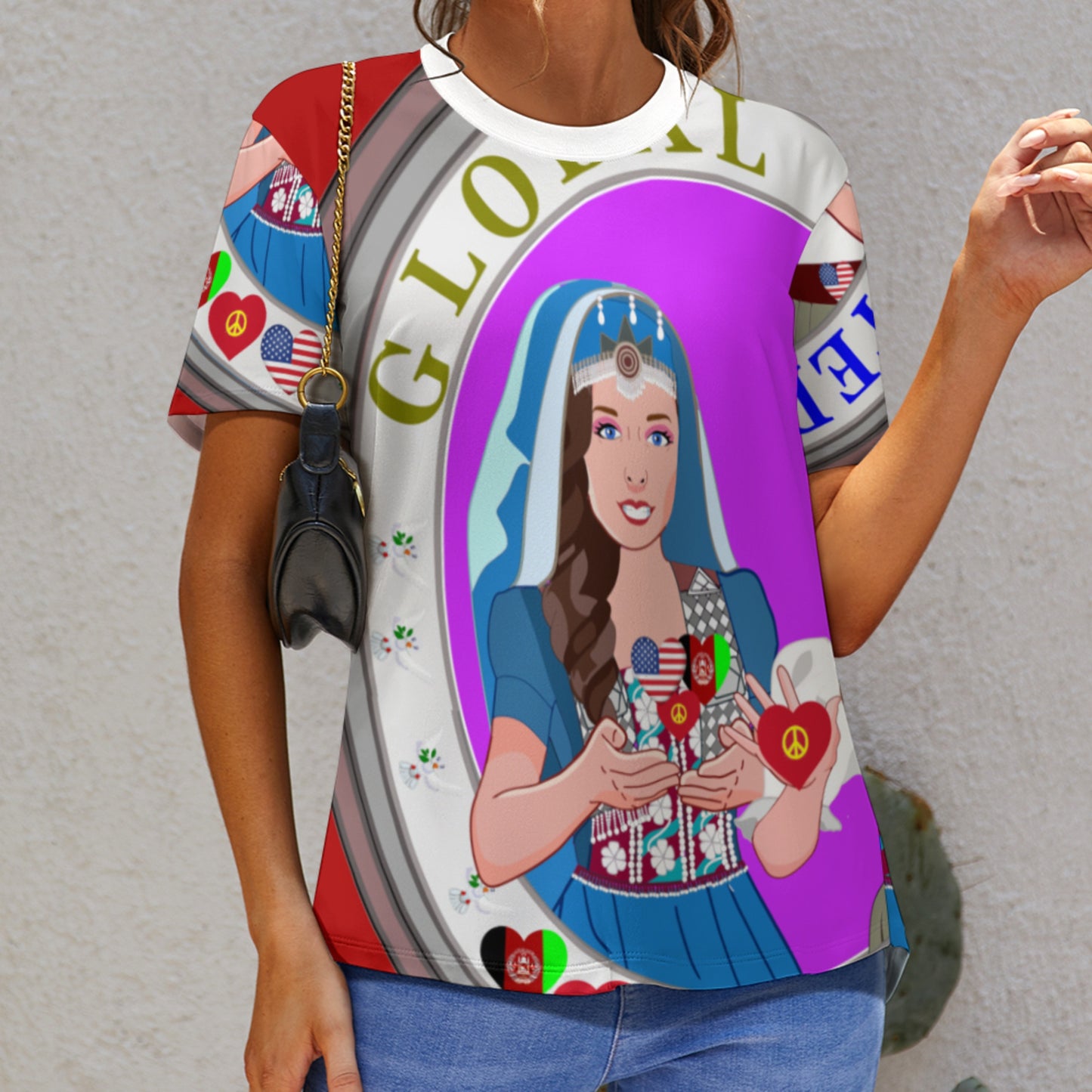 Women´s T-Shirt 3 GLOBAL FREEDOM UNITED© Women AFGHANISTAN & USA  Red