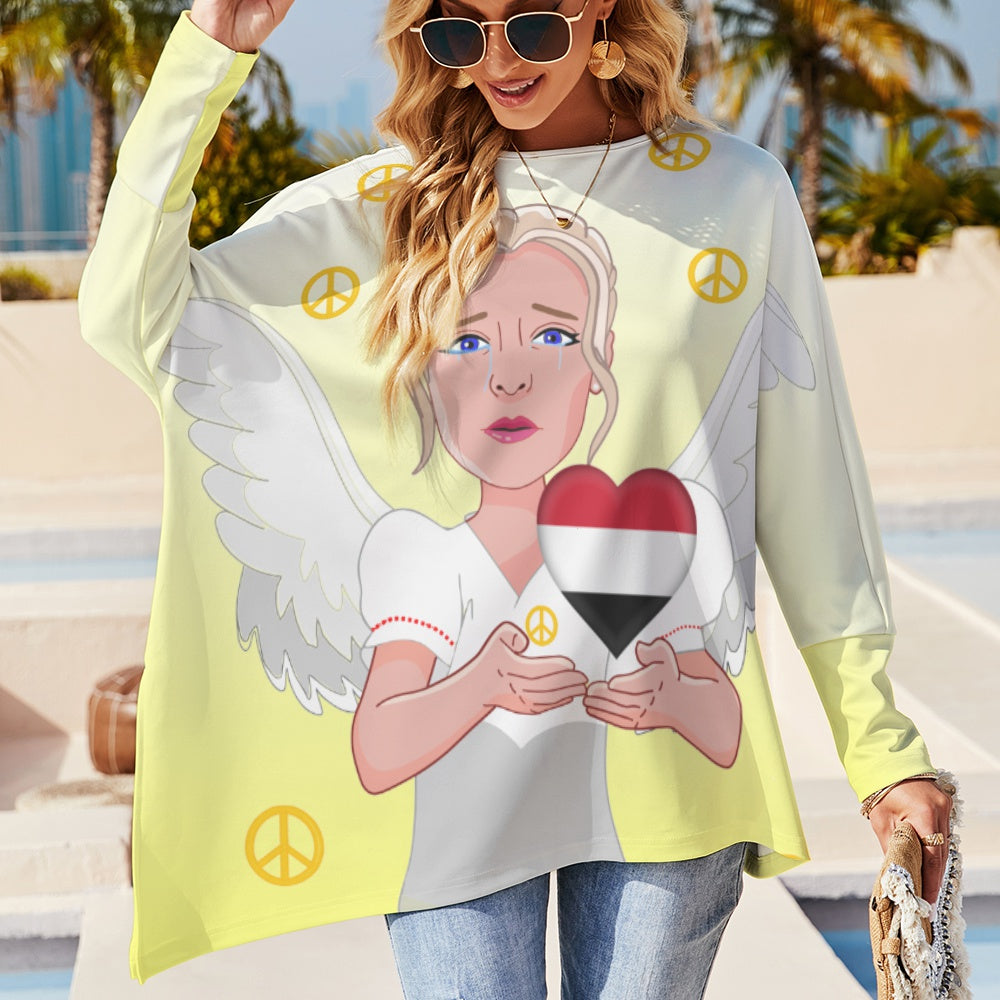 Pullover Long Sleeve T-shirt GLOBAL FREEDOM UNITED© Peace Angel for Yemen