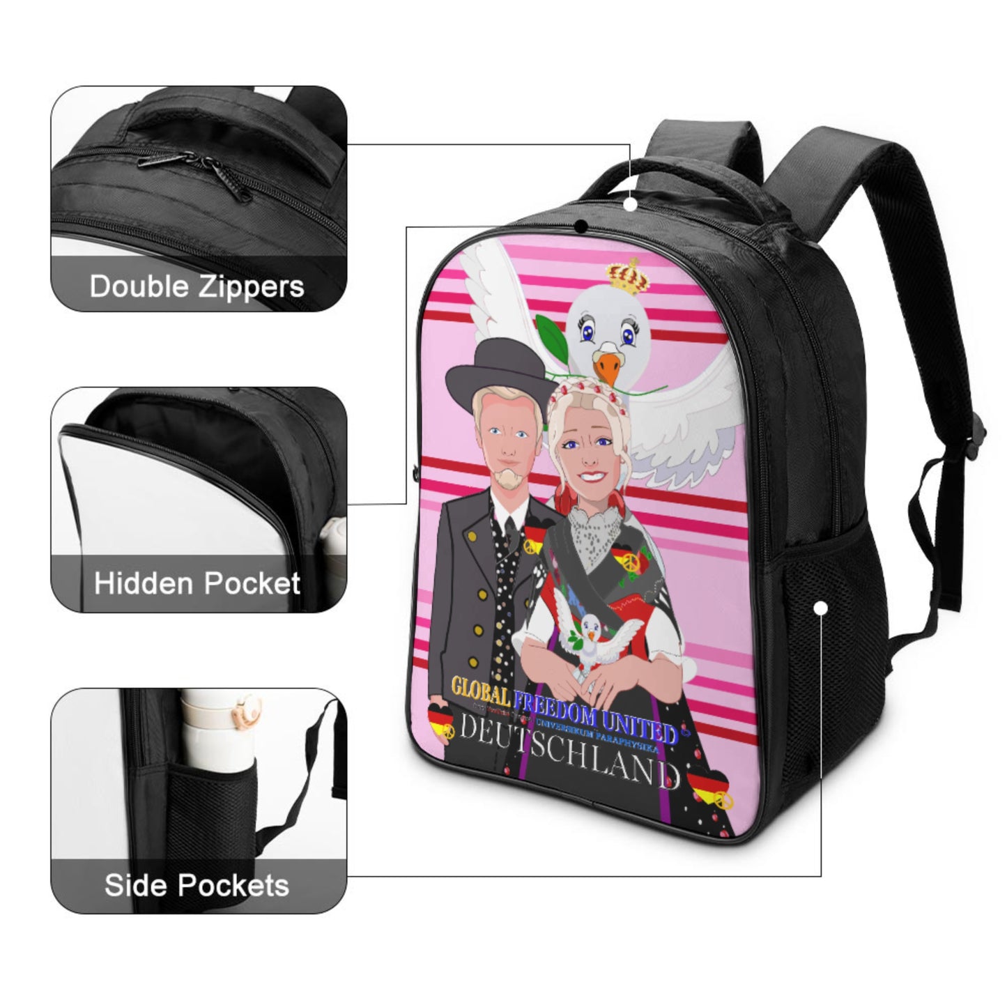 Backpack 16 Inch 2 Compartment Global Freedom United Couple Edition Germany V2 Pink2