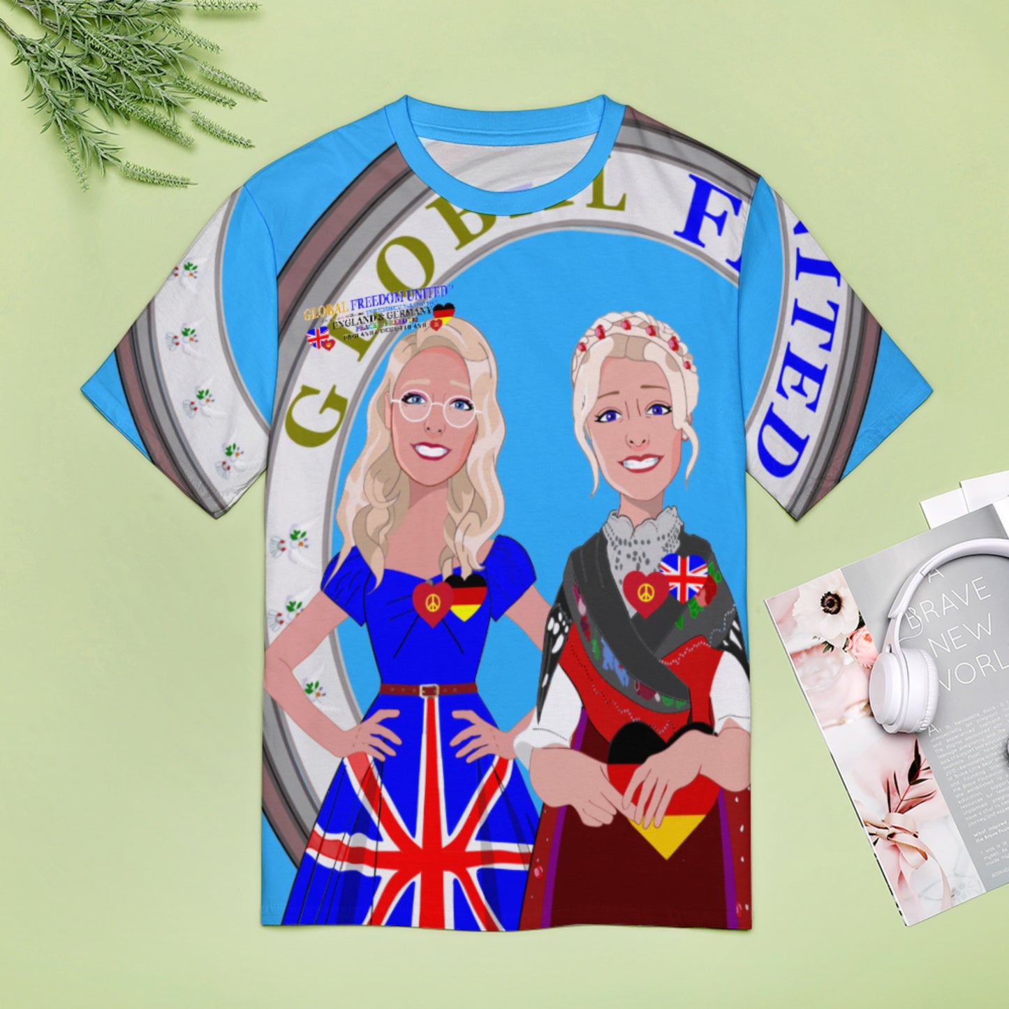 Women´s T-shirt 2 GLOBAL FREEDOM UNITED© Women England & Germany  Blue