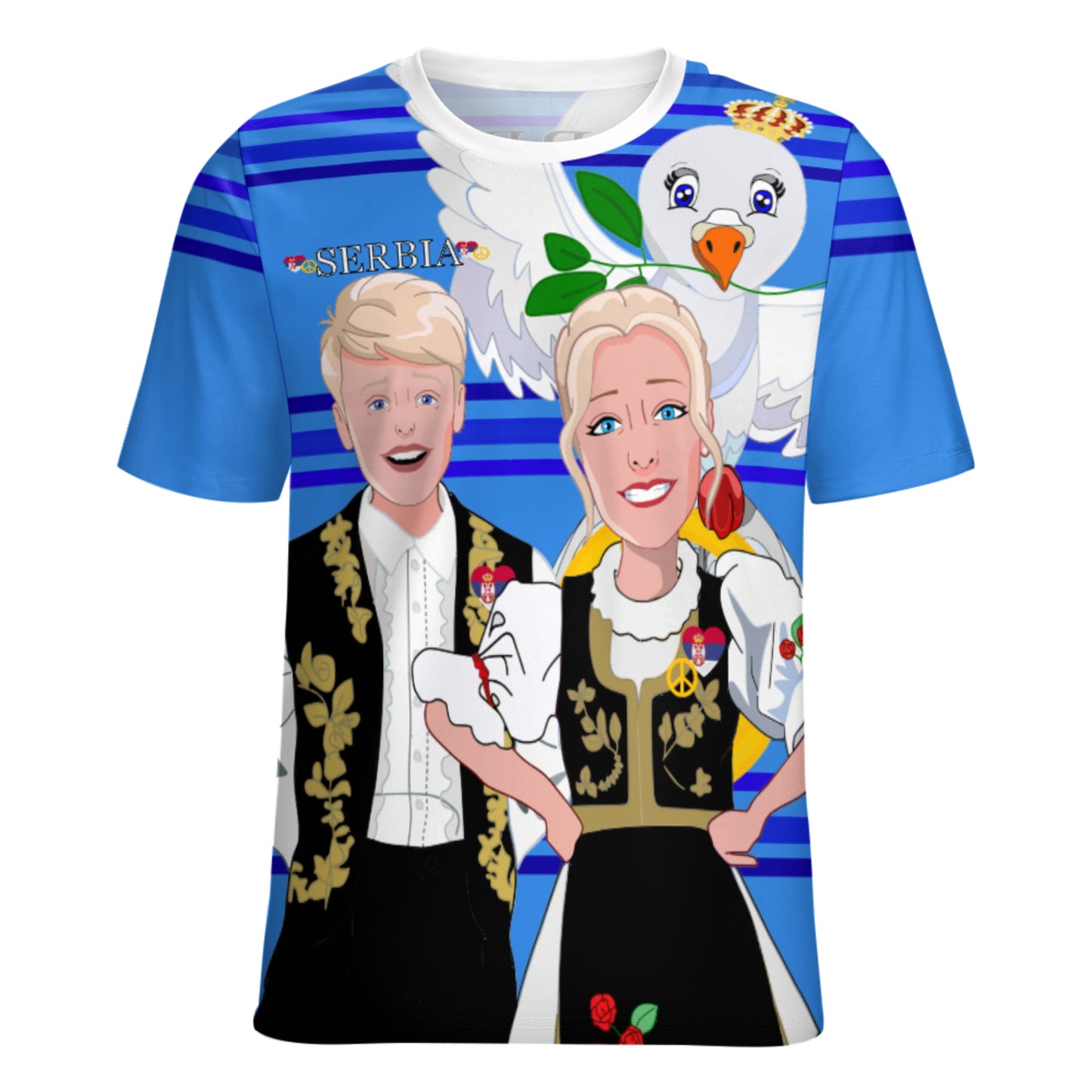 Women´s T-shirt 2 Global Freedom United Couple Edition Serbia Black Deep Blue