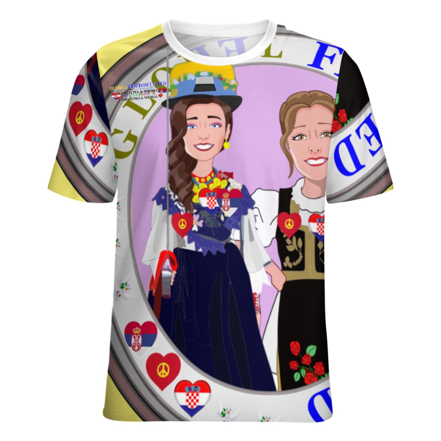 Women´s T-shirt 2 Global Freedom United Women Croatia & Serbia Old Peace Yellow