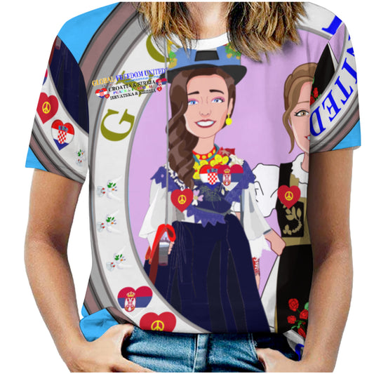Women´s T-shirt 2 Global Freedom United Women Croatia & Serbia Old Peace Blue