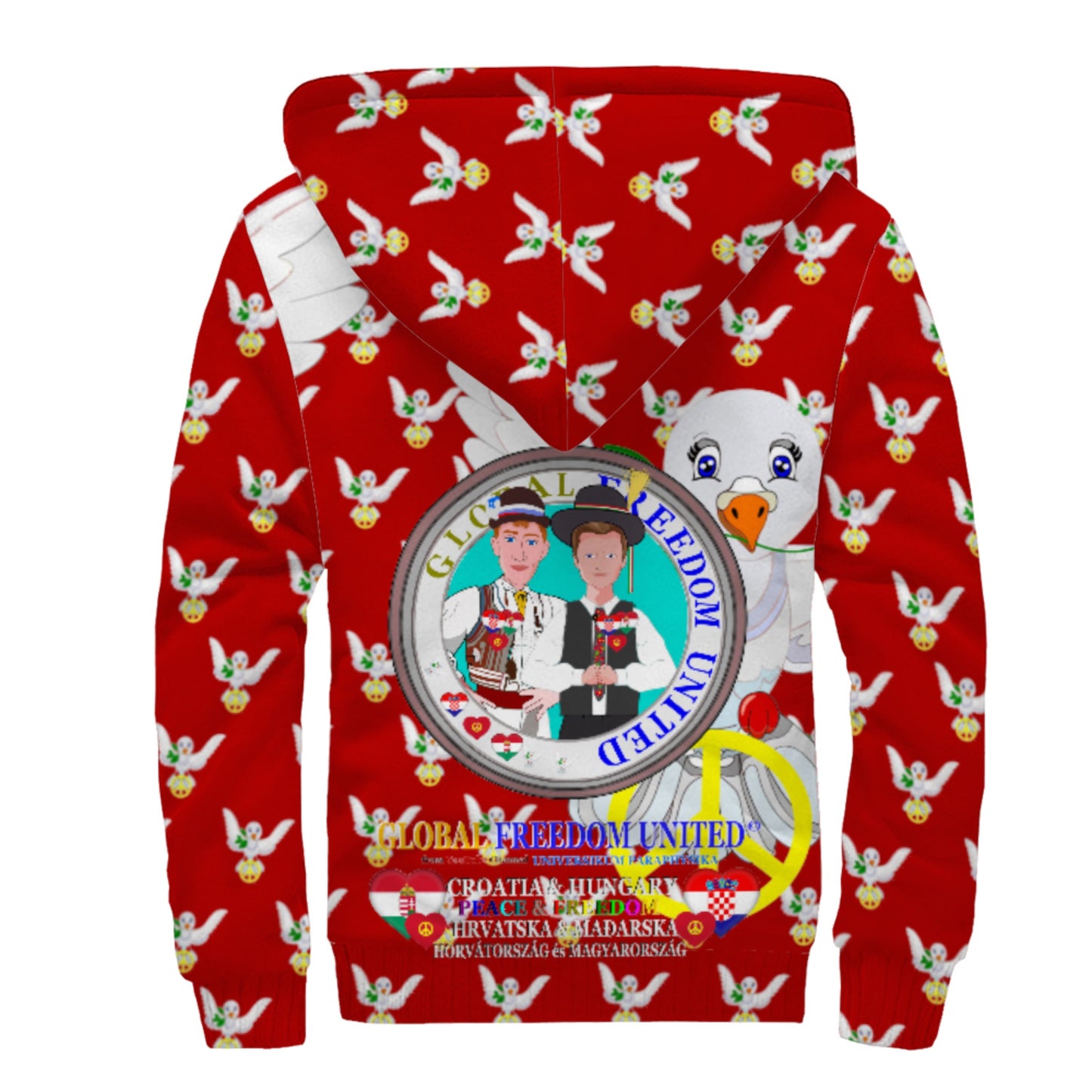 Plush Hoodie GLOBAL FREEDOM UNITED© Men Croatia & Hungary Red