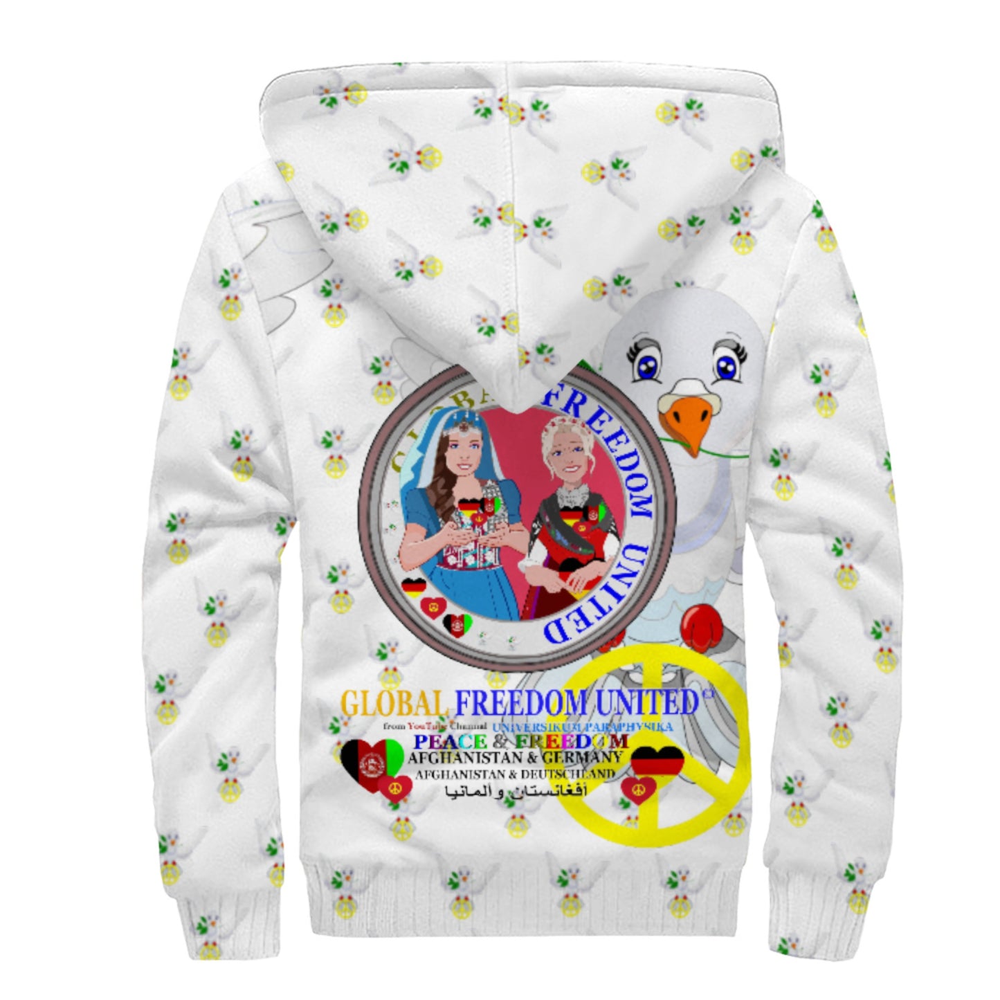 Plush Hoodie GLOBAL FREEDOM UNITED© AFGHANISTAN & GERMANY Wight Dove Of Peace