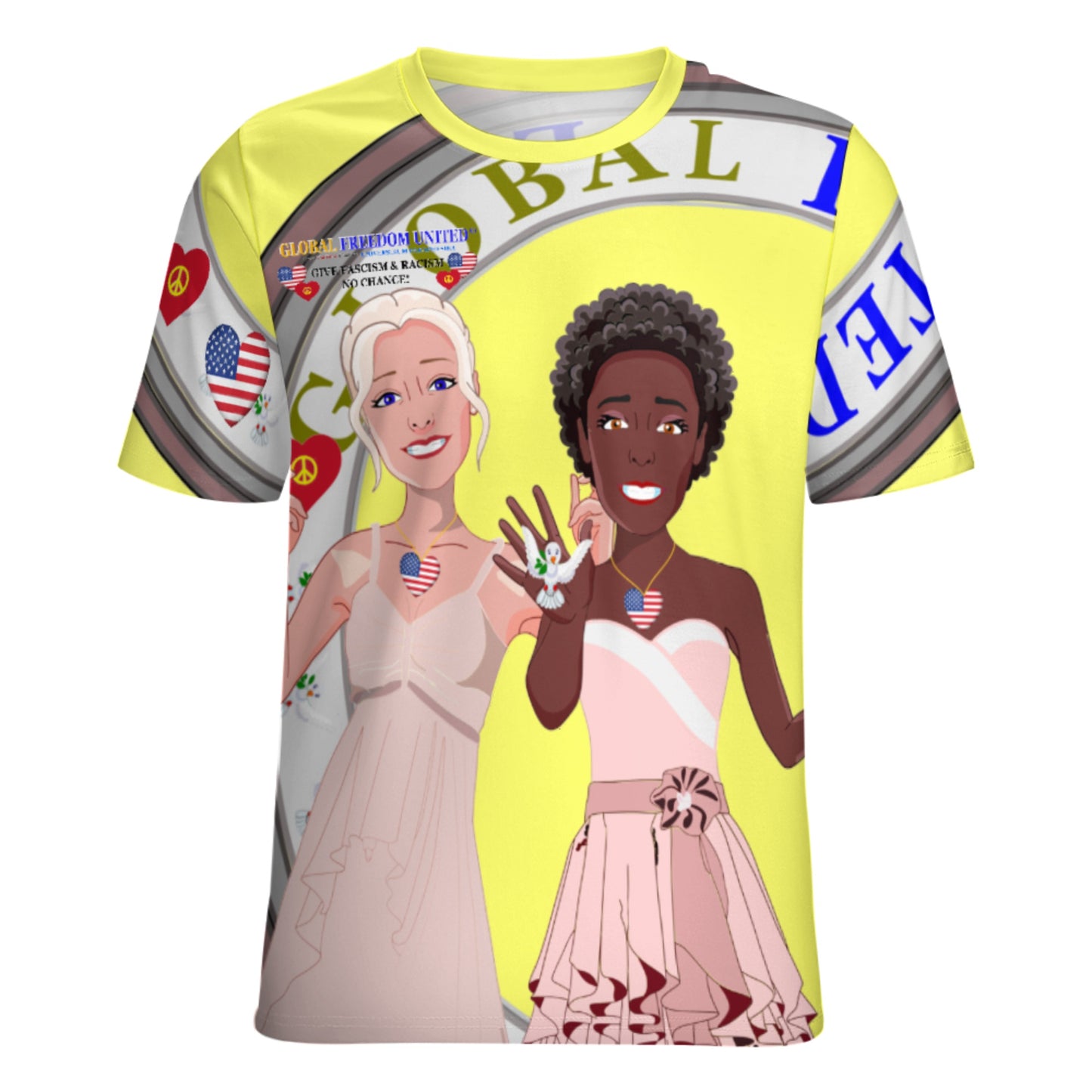 Women´s T-Shirt 3 GLOBAL FREEDOM UNITED© Women Anti Fascism & Racism USA Yellow