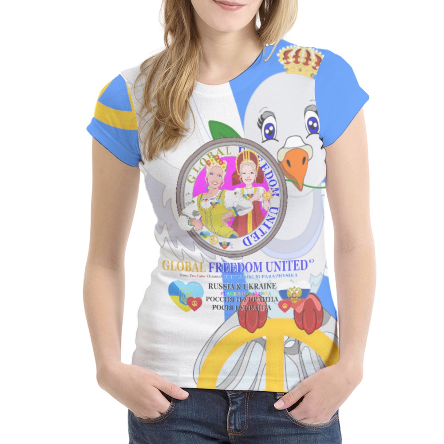 Women´s T-shirt 1 GLOBAL FREEDOM UNITED© Women Ukraina & Russia Blue