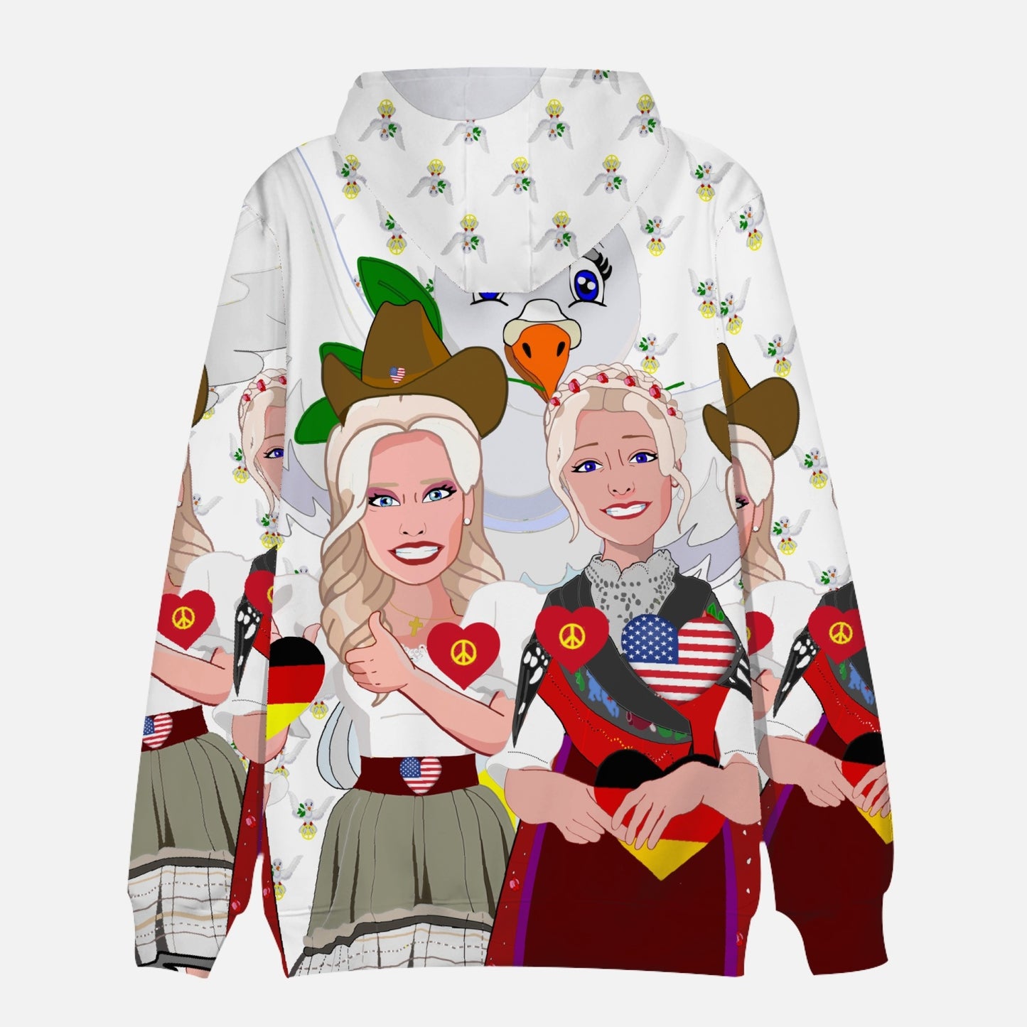 ROUND COLLAR HOODIE GLOBAL FREEDOM UNITED© WOMEN USA & GERMANY DOVE OF PEACE