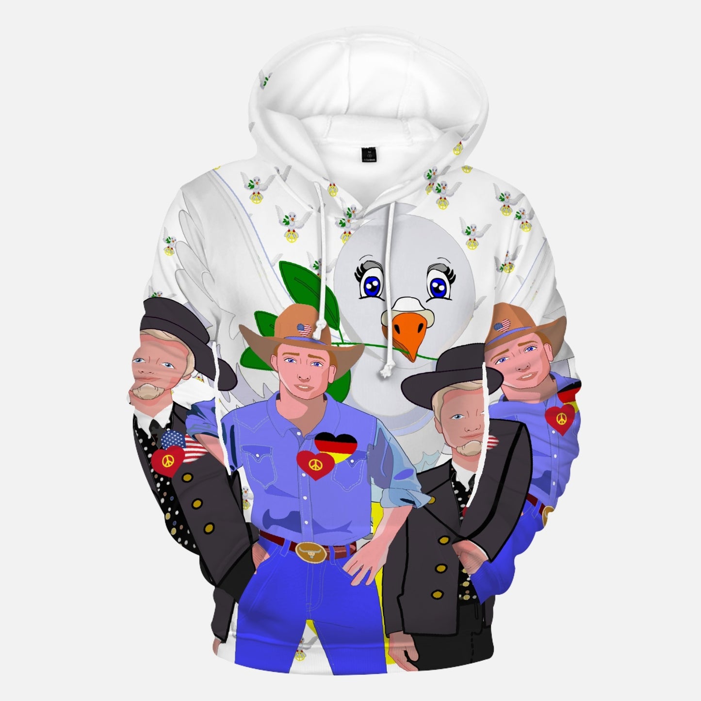 ROUND COLLAR HOODIE GLOBAL FREEDOM UNITED MEN USA & GERMANY OLD PEACE DOVE OF PEACE