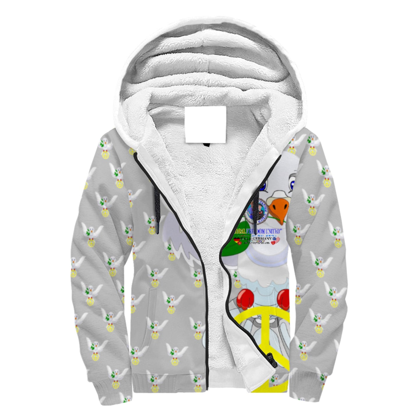 Plush Hoodie GLOBAL FREEDOM UNITED© Men USA & Germany Grey