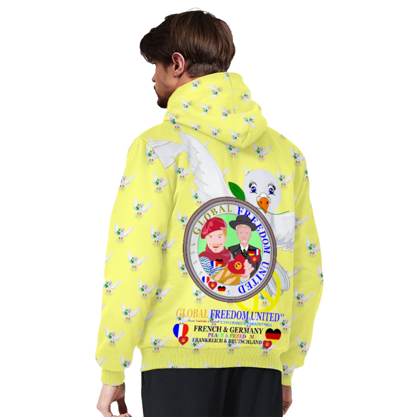 Plush Hoodie GLOBAL FREEDOM UNITED© Men French & Germany  Yellow