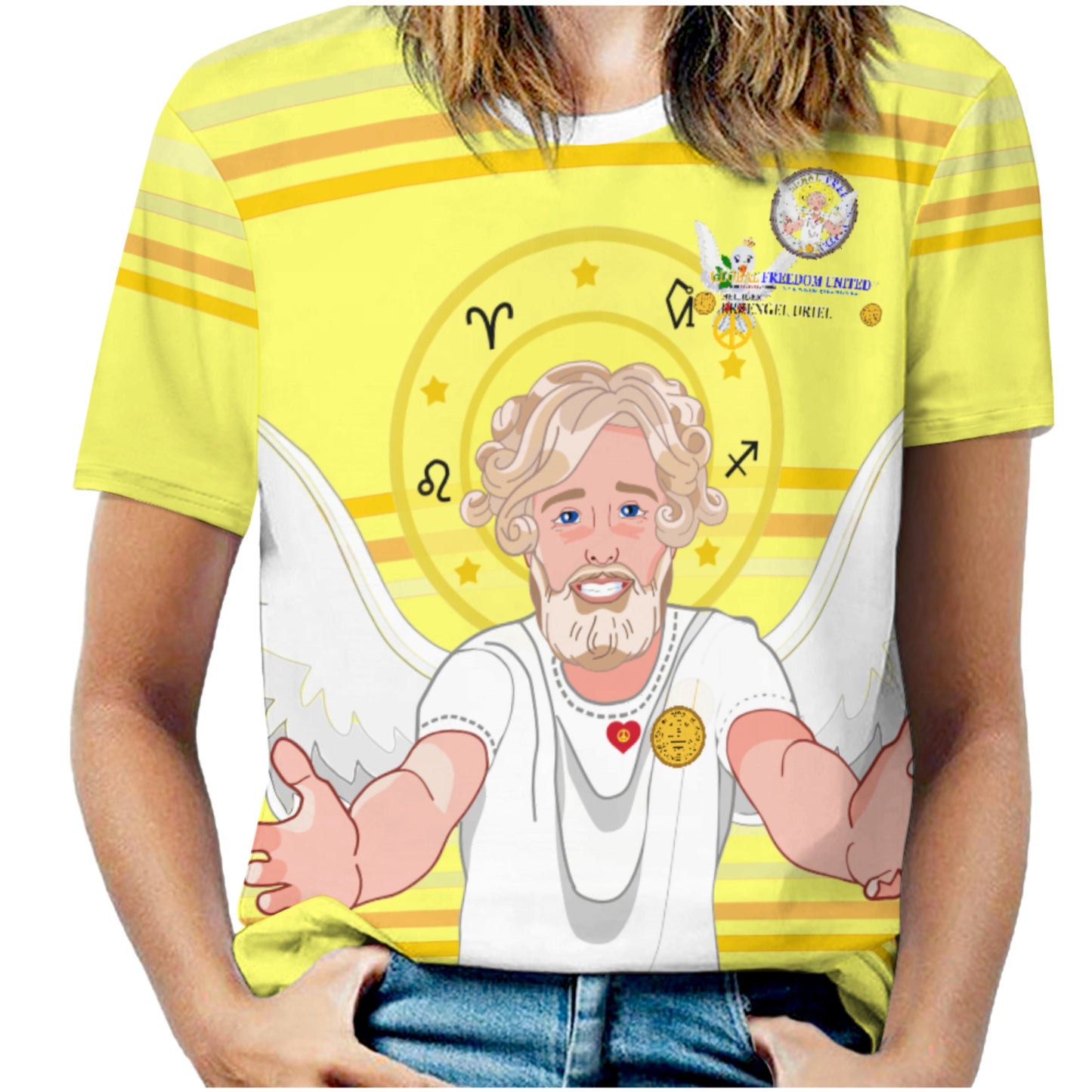 Women´s T-shirt 2 Global Freedom United Archangel Uriel German  Yellow