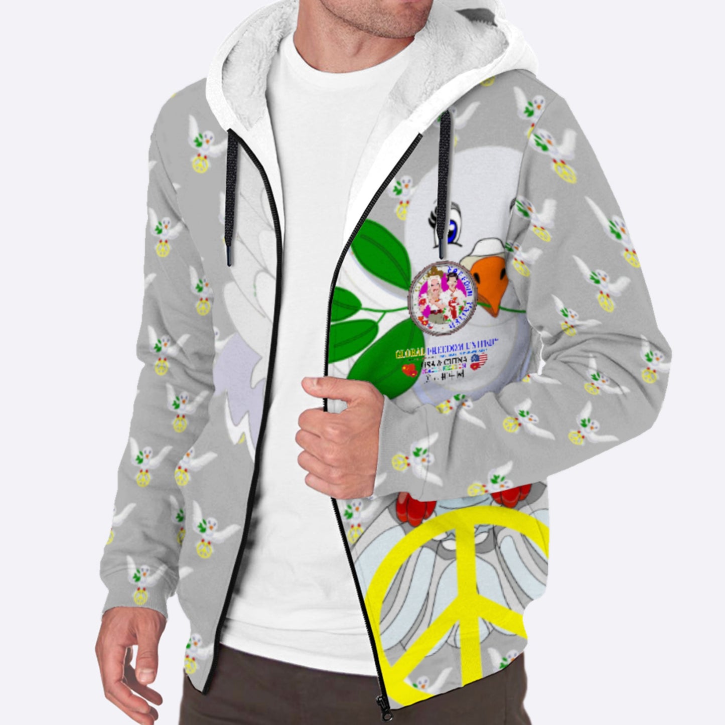 Plush Hoodie GLOBAL FREEDOM UNITED© Women USA & China Grey