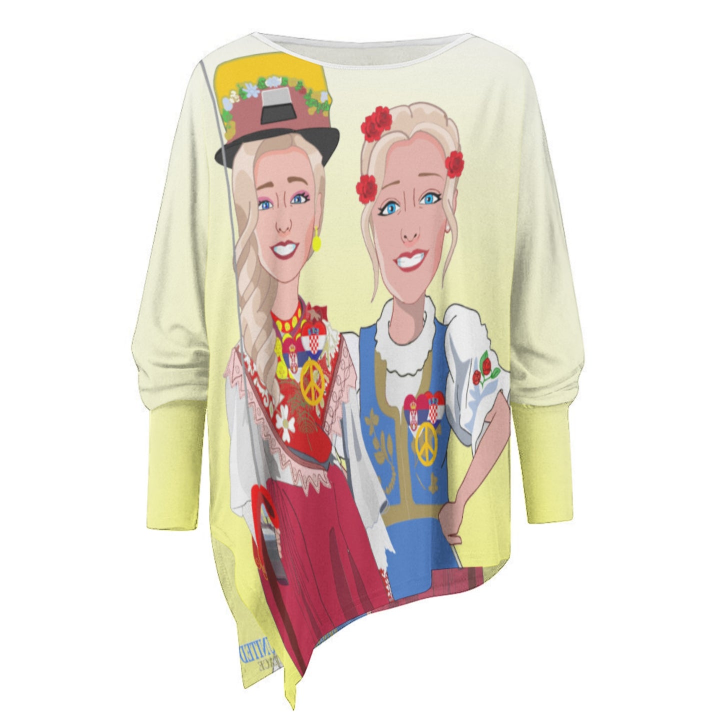 Pullover Long Sleeve T-Shirt GLOBAL FREEDOM UNITED© Women Croatia & Germany Yellow