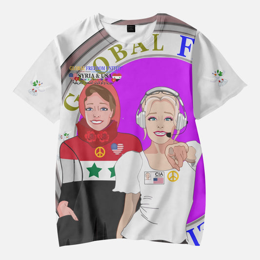 GLOBAL FREEDOM UNITED GIRLS SYRIA & USA OLD PEACE WIGHT AOP Kids' Short T-Shirts