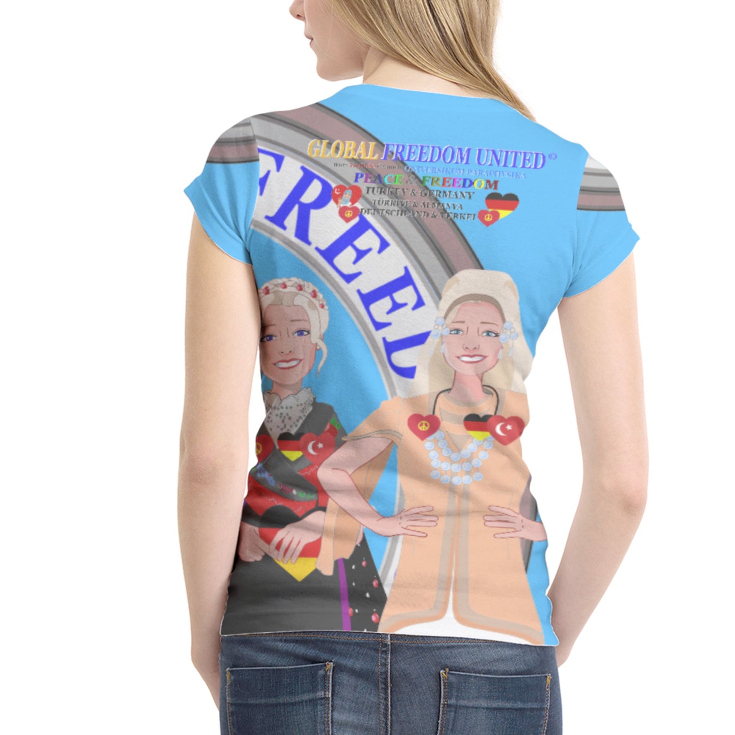 Women´s T-shirt 2 GLOBAL FREEDOM UNITED© Women Turkey & Germany Blue
