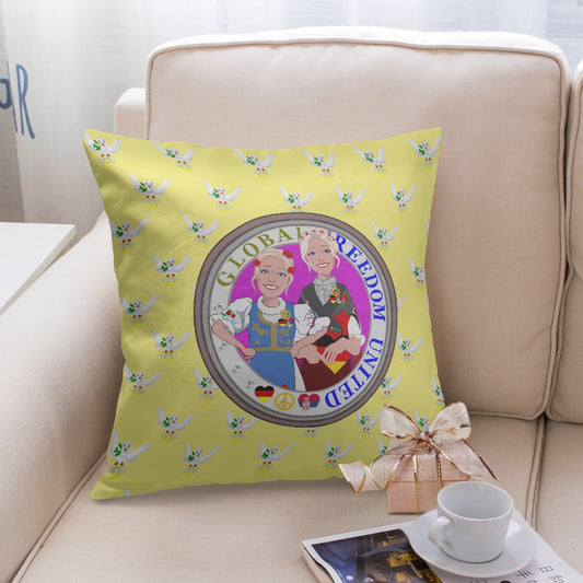 GLOBAL FREEDOM UNITED© Women SERBIA & GERMANY Yellow V2 18'' Square Pillow Cover