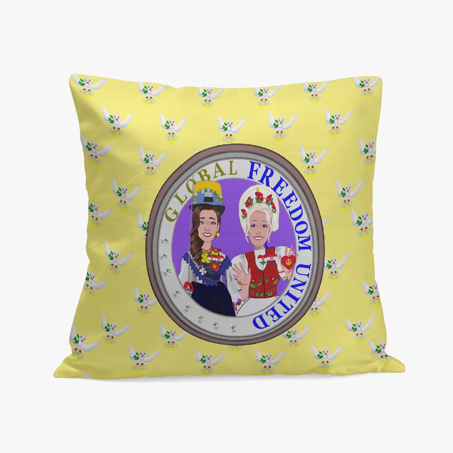 GLOBAL FREEDOM UNITED©  Women CROATIA & HUNGARY Yellow 18'' Square Pillow Cover
