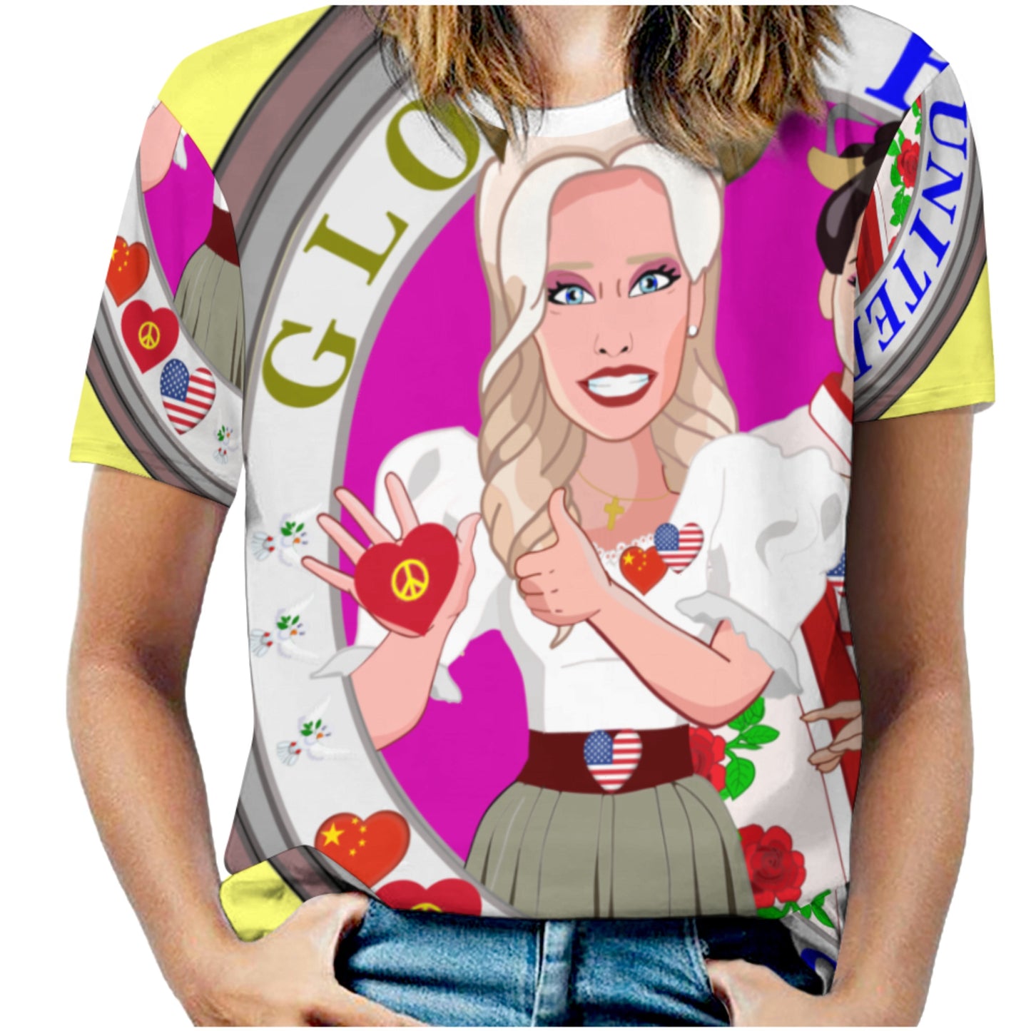 Women´s T-shirt 3 GLOBAL FREEDOM UNITED© Women USA & China Yellow