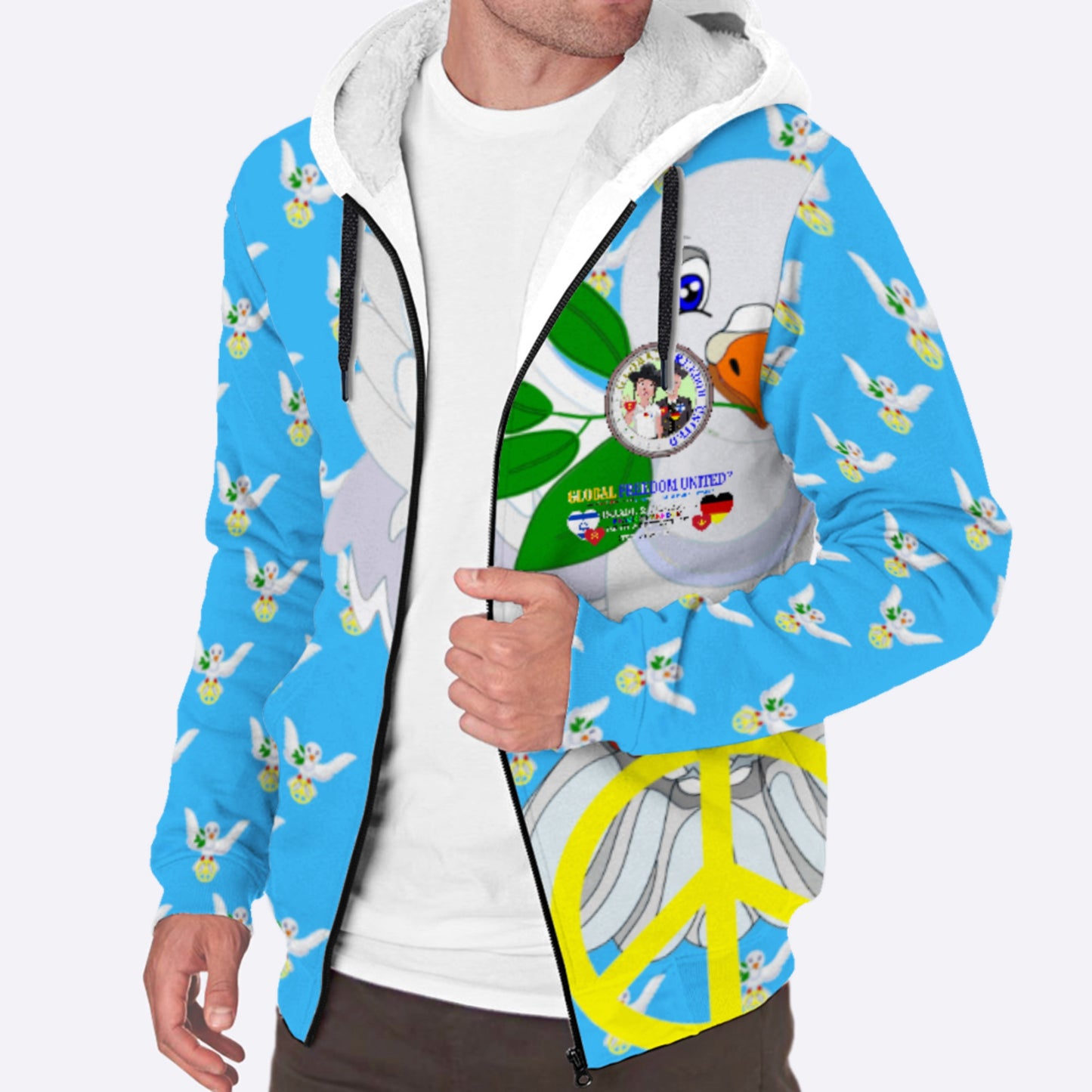 Plush Hoodie GLOBAL FREEDOM UNITED© Men Israel & Germany Blue