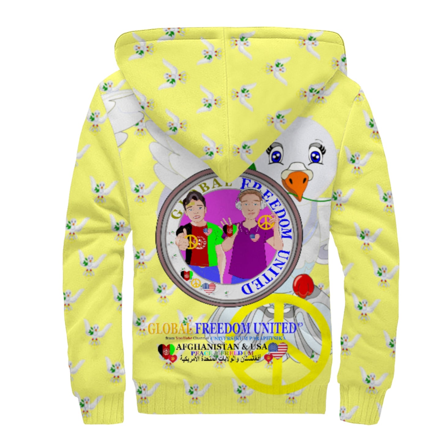 Plush Hoodie GLOBAL FREEDOM UNITED© Men AFGHANISTAN & USA Yellow