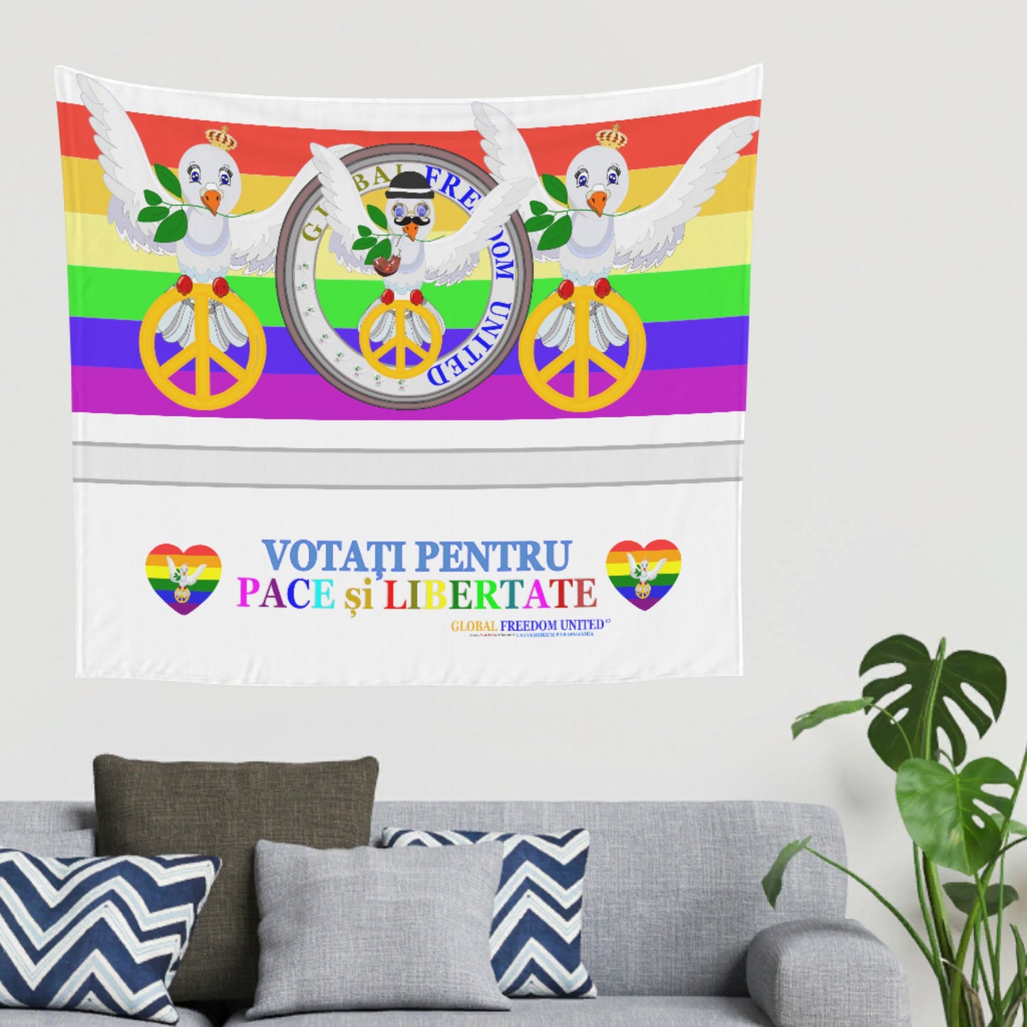 Tapestry GLOBAL FREEDOM UNITED© Dove Of Peace Vote For Peace Romania Version