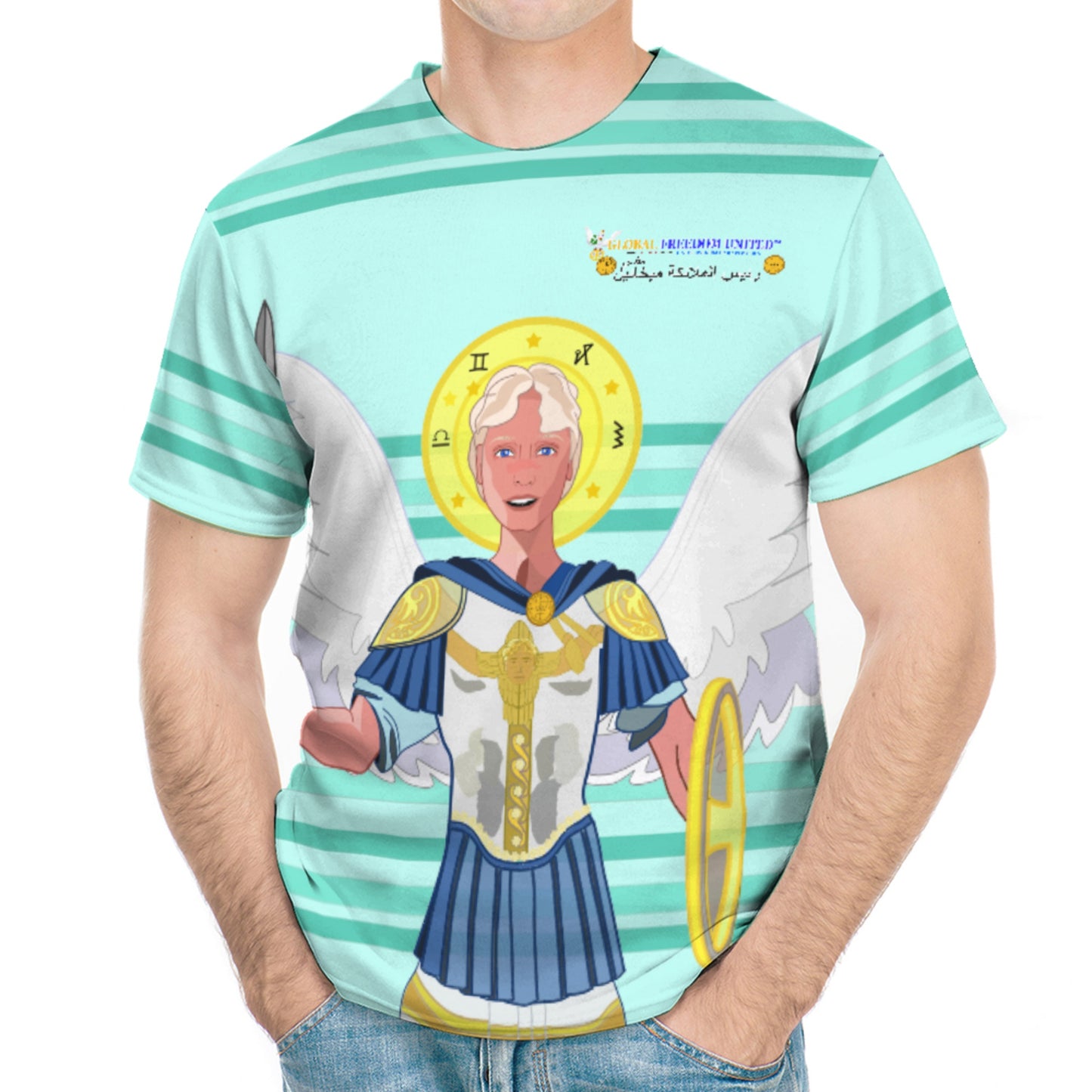 Men´s T-shirt Global Freedom United Archangel Michael Arabic V1 Light Green