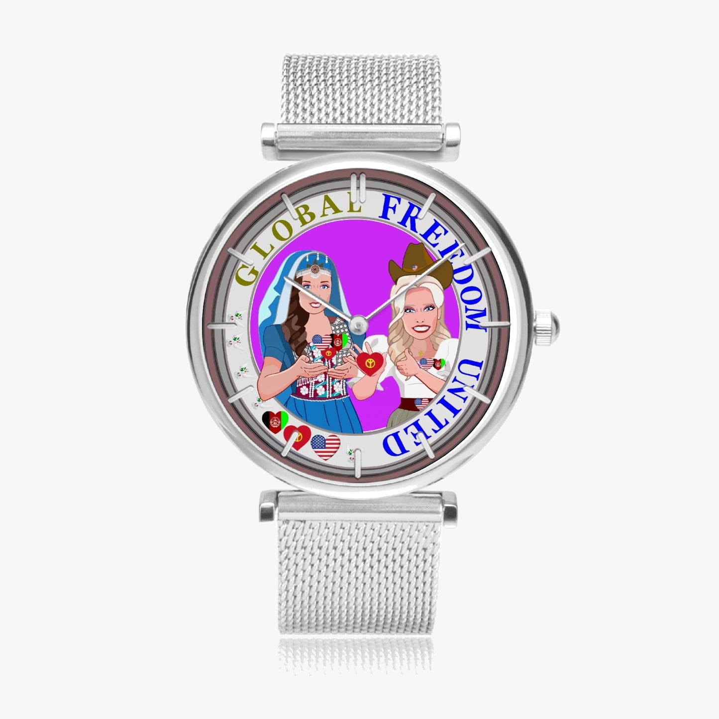 GLOBAL FREEDOM UNITED© Women AFGHANISTAN & USA - New Stylish Ultra-Thin Quartz Watch (With Indicators)
